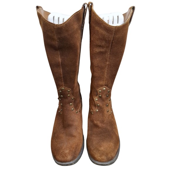 b.o.c. Born Concept Women's Brown Suede Studded Western Mid-Calf Boots Size 6 M - Picture 3 of 11